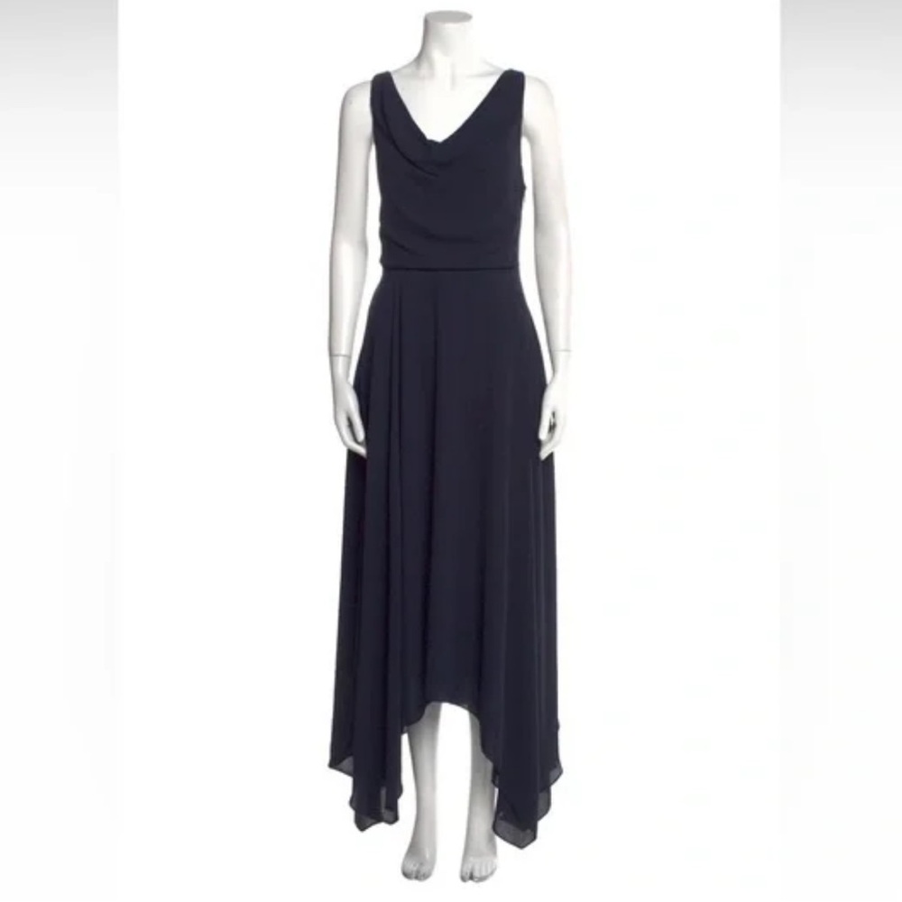 Halston Heritage Maxi Dress Crepe Evening Gown Draped Cowl Neck